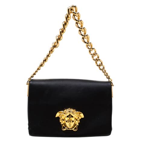 versace black leather handbag|Versace black shoulder bag.